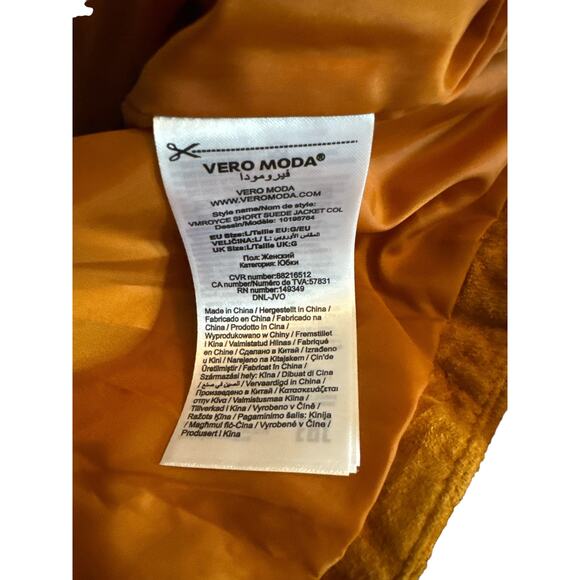 Vero Moda Suede Moto Jacket Cognac Zip Detail NWOT Size Large - Picture 5 of 11